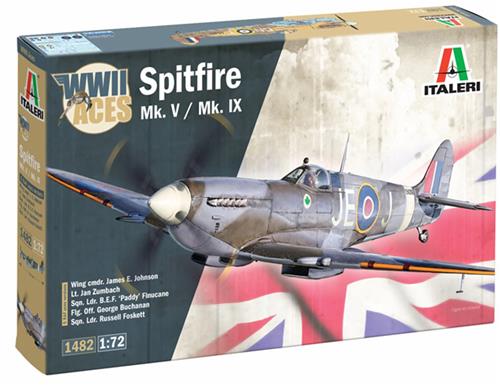 Italeri Modelbouwpakket Vliegtuigen - 1482 Supermarine Spitfire Mk.V / Mk.IX - s - Brits Jachtvliegtuig Plastic - 1:72 -