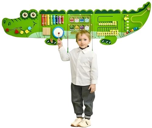 Fubzz Activiteitenbord Krokodil - Montessori Wandpaneel Kinderen - Sensorisch Speelbord - 9 Activiteiten & Educatief Spel - Veilig MDF Hout