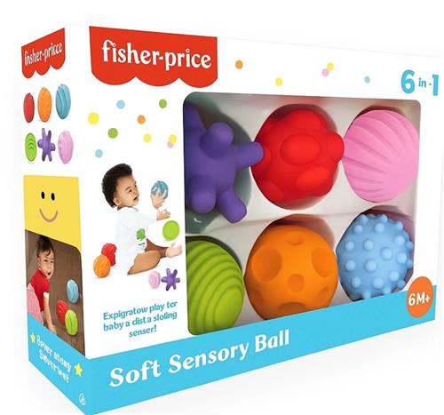Fisher Price Soft Sensory Balls - 6 Stuks voor Baby - Verschillende Vormen en Textuur - Veilig Babyspeelgoed