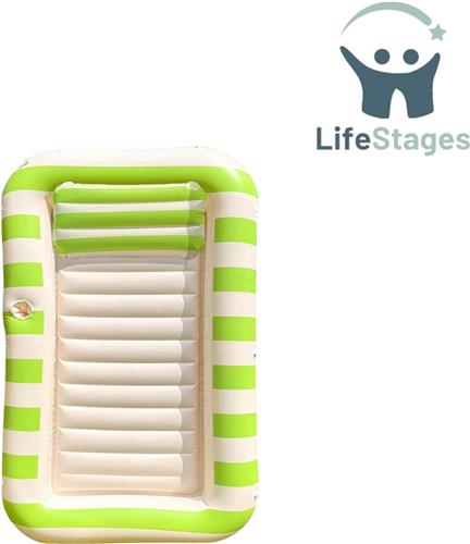 LifeStages - Tanning Bed - Zonnebank - Opblaasbaar Luchtbed Zwembad - Opblaasbaar Ligstoeltje - Zwemband - Opblaasbaar Bad -Opblaasbaar Eiland - Groen en Wit