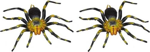 2x Kunststof geel met zwarte tarantula spinnen 16 cm - Spinnen insecten speelfiguren - Speelgoed voor kinderen