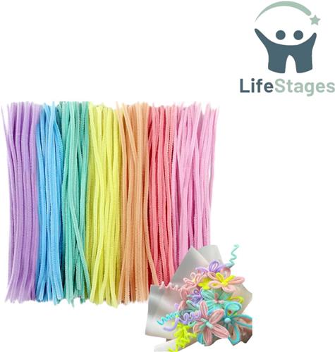 LifeStages - Pijpenragers - Kleurrijke Pijpenragers - 400 Stuks - Pijpenragers in Zeven Macaron Kleuren - DIY Knutselen - Stripverhaal - Chenilledraad voor Draadsculpturen