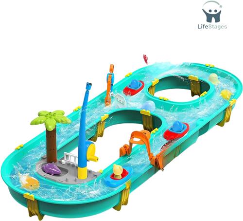 LifeStages - Watertafel - Speelgoed Voor Jongens En Meisjes Van 3 Jaar - Waterglijbaan Voor Kinderen - Voor Buiten - Met 6 Dierenfiguren - 2 Boten En Hengel - Watertafel Voor Kinderen - Voor Buiten - Voor Balkon