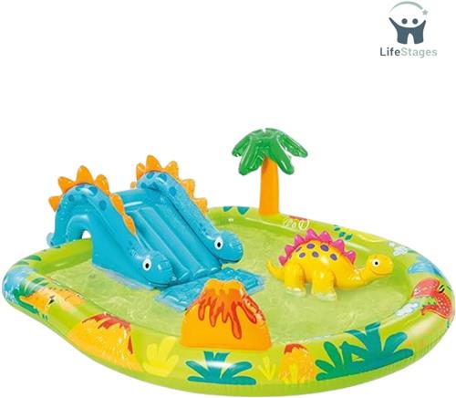 LifeStages - Kinderzwembad Met Glijbaan - Opblaasbaar Zwembad Play Center Dinosaurus - Vinyl - Meerkleurig