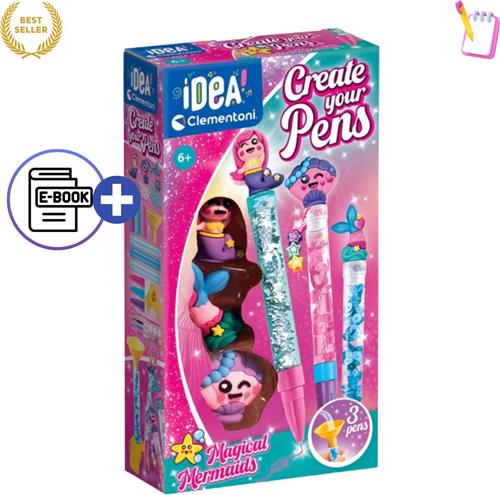 Clementoni Idea Art Mini Factory Mermaid Pen Creators  DIY Zeemeermin Pennen Maken voor Kinderen  Speelgoed 6 jaar - Creatief Knutselpakket met Kleurrijke Inktpatronen, Accessoires en Onderwater Thema Schrijfset Met Ebook