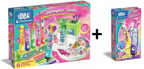 Clementoni iDea - Markeerstiften Creatiestudio + Uitbreidingsset Highlighter Creator  Trendy Animals - Bundelpakket