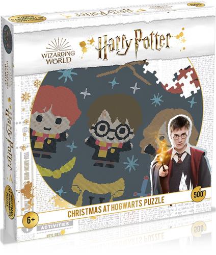 Harry Potter, Ronde Puzzel 500 stukjes Kerst in Zweinstein 50cm met Decoratieve Doos, Veelkleurig