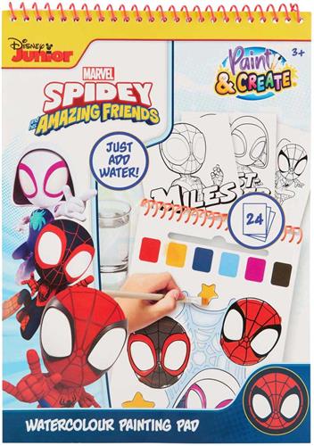 Spidey Waterverf Kleurboek met Kwast - 24 Paginas - Waterverfset voor Kinderen - Spiderman - Marvel - Jongens - Creatief - Verven -Amazing -Friends - Officieel Marvel Product
