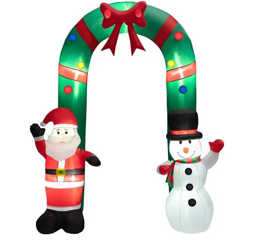 COSTWAY Opblaasbare kerstboog 245 cm, led-kerstdecoratie met kerstman en sneeuwpop, kerstdecoratie voor buiten, kerstverlichting voor tuin, binnenplaats, terras, zelfopblazend
