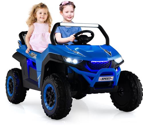 COSTWAY 2-zits kinderauto met 2,4G afstandsbediening, 12V kinderUTV met muziek en koplamp, Auto 2-4 km/u, voor kinderen vanaf 3 jaar (blauw)