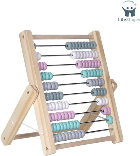 LifeStages - Rekenrek - Telraam - Houten Telraam - Voor Tellen En Tellen Tot 100 - Hoge Kwaliteit - Subtiele Kleuren En Eenvoudig Ontwerp - Roze