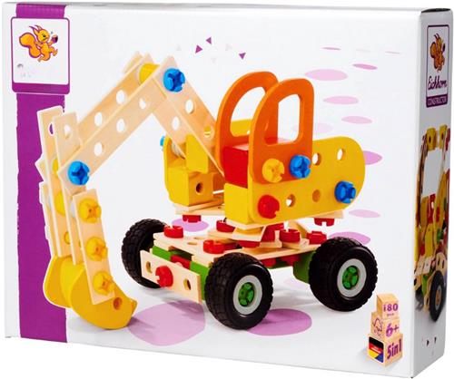 Constructor Graafmachine  5-in-1 Bouwspeelgoed  180-Delige Houten Constructieset Van 100% FSC Beukenhout (6+ Jaar)