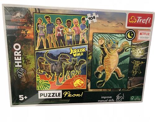 Neon Jurassic World Puzzel met Glow-in-the-Dark Poster - 104 Stukjes