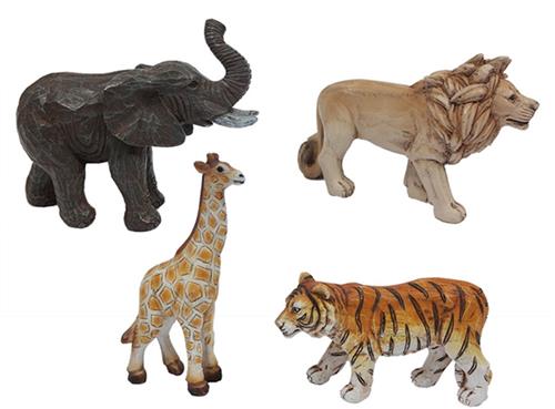 PIA Soft Toys - Set van 4 Speelfiguren - Tijger, olifant, leeuw, giraf - 4 ass. - 11-15 cm