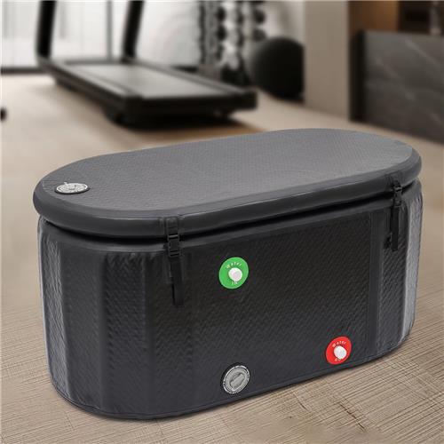 Opblaasbadkuip  Opblaasbaar Bad  Opvouwbaar Bad  Zitbad  IJsbad  Zwart  150x80x67 cm  370 Liter Inhoud  PVC Met Rubbercoating