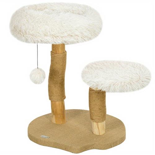 Krabpaal  Kattenboom  Krabmeubel  Kattenhuis  Kattentoren  Multifunctioneel  Berkenhout  61,5 cm Hoog  Inclusief Pluche Mandje