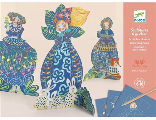 Djego, 3 sculpturen, Krassen en vormgeven. Mooie jurken, 6 tot 10 jaar