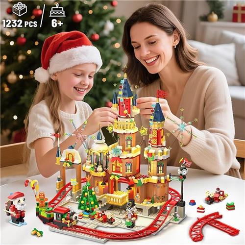 Kerstkasteel Achtbaan  Bouwset met LED-Verlichting (1232 stuks) | Kerstdorp, Kasteel & Trein | Werkende Achtbaan | Cadeau voor Volwassenen & Kinderen 2025