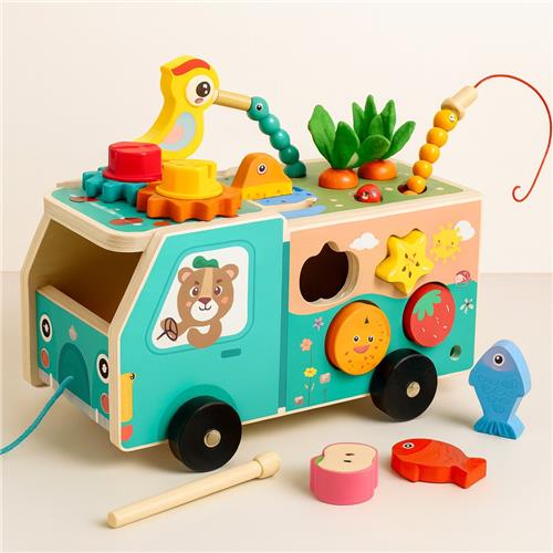 Houten Activiteitenkubus 8-in-1 - Educatief Speelgoed - Activiteitentafel - Motoriek Speelgoed - Vormsorteren - Kralenspiraal - Tandwielen - Xylofoon - Klok - Peuters 1-3 jaar - Montessori Speelgoed