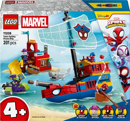 LEGO®  Marvel Spidey en Zijn Geweldige Vriendjes Team Spidey Piratenschip - Superheldenbouwset voor Kinderen Vanaf 4 Jaar - Bouw- en Speelset met 4 Minifiguren - Cadeautip - 11208