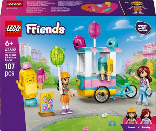 LEGO® Friends IJsjes- en Ballonnenkraam Bouwset - Fantasiespeelgoed - 2 Minipoppetjes, Fiets, Mascotte, Ballonnen, IJslolly's, Kassa  Cadeautip voor Meisjes en Jongens Vanaf 6 Jaar  42692