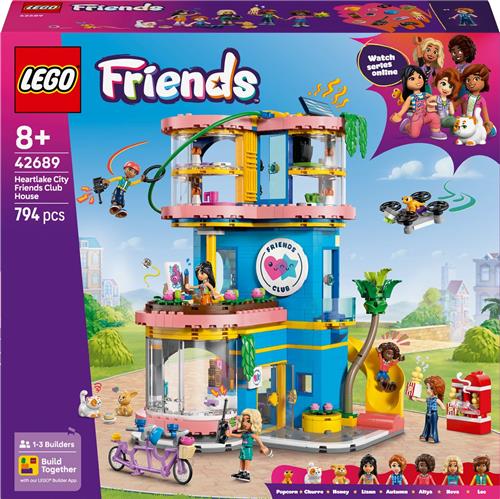 LEGO® Friends Heartlake City Clubhuis - Bouwspeelgoedset voor Meisjes en Jongens Vanaf 8 Jaar - 5 Minipoppetjes, Kat, Gekko, Konijn - Tokkelbaan, Glijbaan, Keuken, Fantasiespel voor Kinderen - Cadeautip - 42689