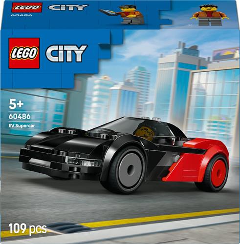 LEGO® City EV Supercar Bouwset - Elektrische Sportauto voor Jongens, Meisjes en Fans Vanaf 5 Jaar - Raceauto met Minifiguur van Coureur - Klein Cadeautje voor een Kinderverjaardag - 60486