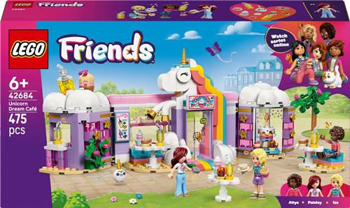 LEGO® Friends Eenhoorn Droomcafé Bouwset - Rollenspel met Regenboog- en Eenhoornthema voor Meisjes, Jongens en Kinderen Vanaf 6 Jaar - 3 Minipoppetjes, Speelgoedtaarten en Cafétafels - Cadeautip voor Verjaardagen - 42684
