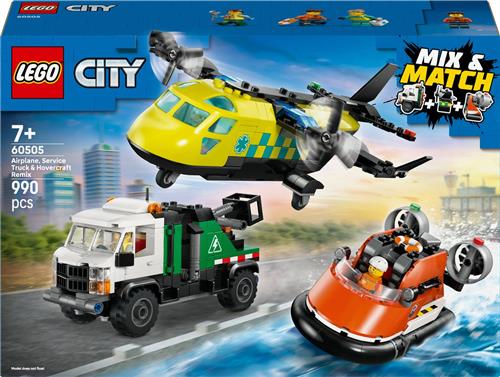 LEGO® City Vliegtuig, Servicewagen en Hovercraft Remix - Speelgoedset met Hulpdienstvoertuigen - Stimuleer Fantasierijk Speelplezier met 3 Modellen - Interactief Speelgoed - Cadeau voor Jongens, Meisjes en Kinderen Vanaf 7 Jaar - 60505