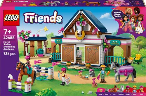 LEGO® Friends Paardenstal en Manege - 3 Minipoppetjes, 2 Paardenfiguren, Kat, Hond, Zadels, Hindernissen - Cadeau voor Paardenliefhebbers, Meisjes, Jongens en Kinderen Vanaf 7 Jaar - Verjaardagscadeau - 42688
