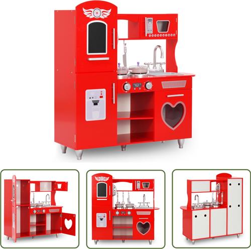vidaXL Kinderkeuken - Speelkeuken - Kinderspeelkeuken 84x31x89 cm MDF rood - Houten Speelkeuken - Mdf Speelkeuken - Kids Kitchen