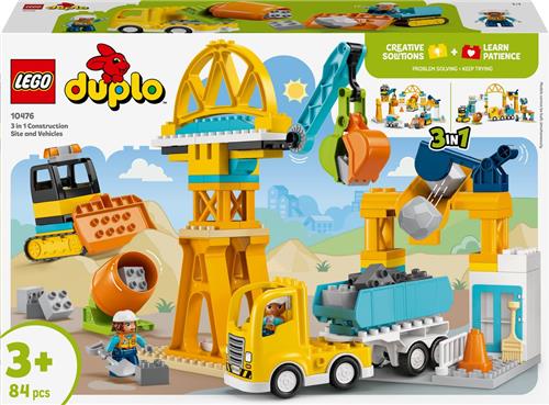 LEGO® DUPLO® Town 3-in-1 Bouwplaats en Voertuigen - Bouwplaatsset met Cementmolen, Kraan en Kiepwagen - Educatief Peuterspeelgoed - Stimuleer Kritisch Denken - Vanaf 3 Jaar - 10476