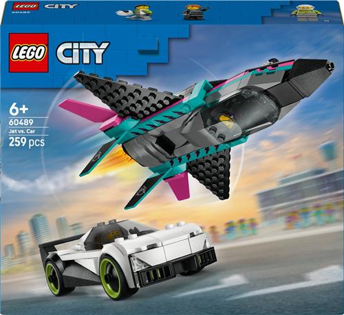 LEGO® City Straalvliegtuig vs. Sportauto - Racespeelset met Straalvliegtuig en Sportauto voor Jongens en Meisjes Vanaf 6 Jaar die van Snelheid Houden - Minifiguren van een Coureur en Piloot - Klein Cadeautje voor een Kinderverjaardag - 60489