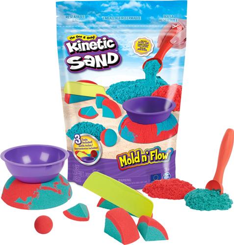 Kinetic Sand - Mold n' Flow-set met 680 g rood en blauwgroen origineel Kinetic Sand en 3 stuks gereedschap - Sensorisch speelgoed