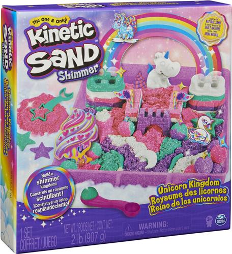 Kinetic Sand Shimmer - Eenhoorn Koninkrijk-speelset met 907 g glanzend origineel Kinetic Sand 8 stuks gereedschap - Sensorisch speelgoed