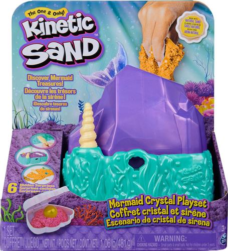 Kinetic Sand - Kristal Zeemeermin-speelset met 481 g goudkleurig glinsterend orig ineel kinetisch zandmet opbergbak en gereedschap - Sensoriche speelgoed