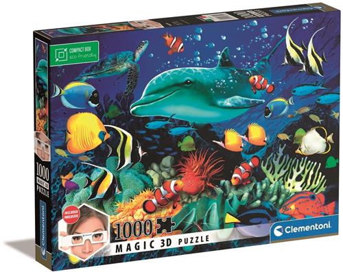 Clementoni puzzel 1000 stukjes - Magical 3D met gratis bril - dolfijnen