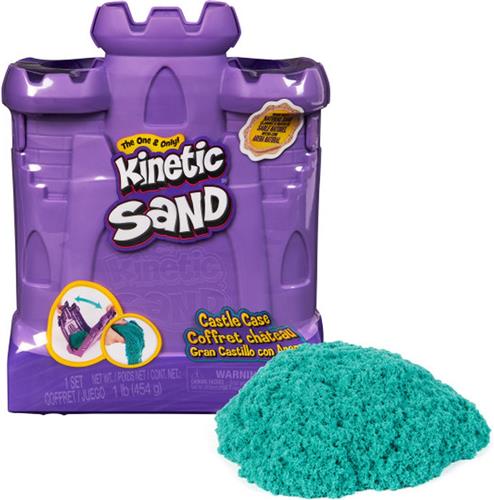 Kinetic Sand - Zandkasteel Speelkoffertje met 453 g blauwgroen origineel Kinetic Sand - multifunctioneel speelvak en opbergbak - Sensorisch speelgoed