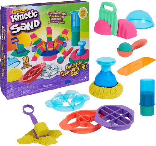 Kinetic Sand - Ultimate Sandisfying-set met 907 g roze geel en blauwgroen origineel Kinetic Sand - met 10 vormen en gereedschappen - Sensorisch speelgoed