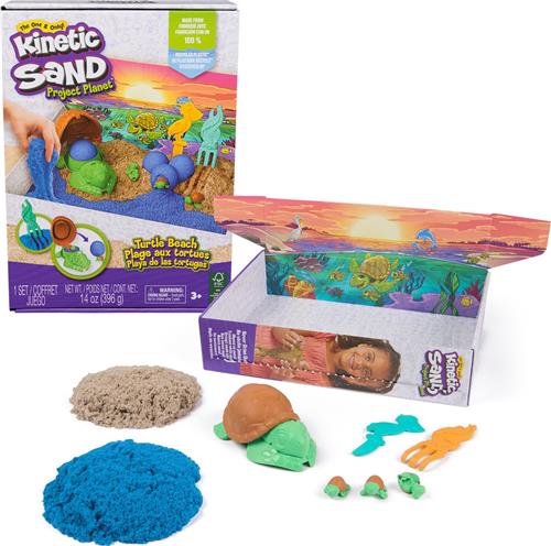 Kinetic Sand Project Planet - Schildpaddenstrand-speelset met 396 g origineel Kinetic Sand - gereedschap en vormen - milieuvriendelijk - sensorisch speelgoed