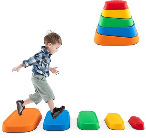 COSTWAY Balanceerstenen voor kinderen, stapelstenen, antislip, rivierstenen voor binnen en buiten, stepping stones, tot 80 kg belastbaar, tredestenen, sensorisch speelgoed vanaf 3 jaar