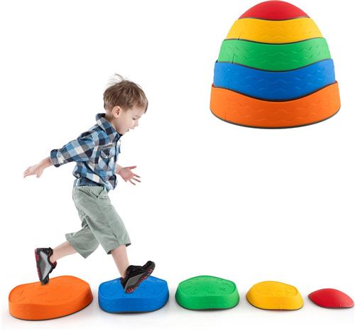 COSTWAY Balanceerstenen voor kinderen, stapelstenen, antislip, rivierstenen voor binnen en buiten, stepping stones, tot 80 kg belastbaar, tredestenen, sensorisch speelgoed vanaf 3 jaar