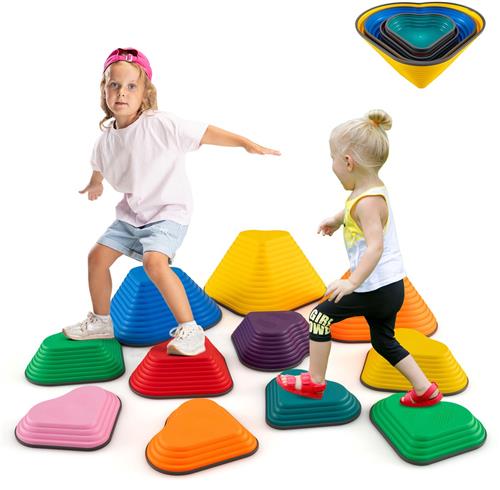 COSTWAY Balanceerstenen voor kinderen, stapelstenen, antislip, rivierstenen voor binnen en buiten, stepping stones, tot 80 kg belastbaar, tredestenen, sensorisch speelgoed vanaf 3 jaar