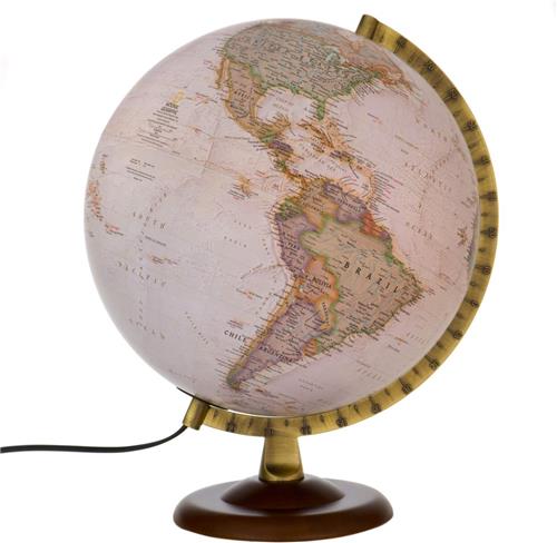National Geographic globe Gold Executive - met walnoten houten voet - ø 30 cm - Nederlandstalig - Met Verlichting