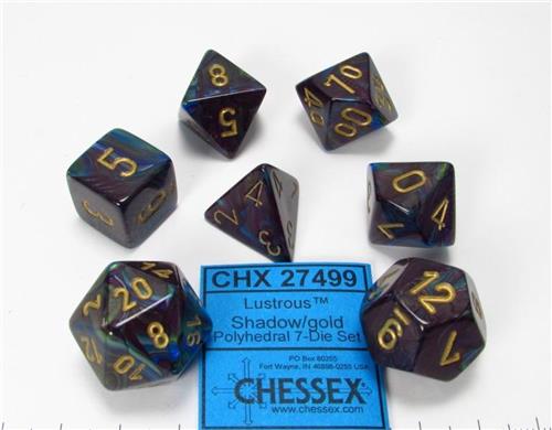 Chessex Lustrous Shadow/gold Polydice Dobbelsteen Set (7 stuks)