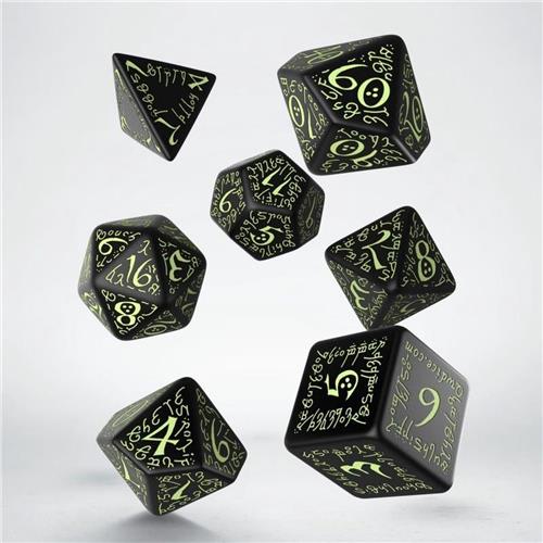 Q-Workshop Elvish - Black & Glow-in-the-dark Dice Set (7)