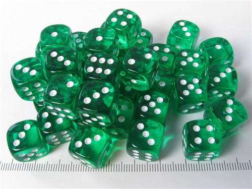 Chessex Translucent Green/White 12mm (36 stuks)