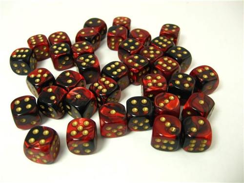 Chessex Gemini Black-Red/gold D6 12mm Dobbelsteen Set (36 stuks)