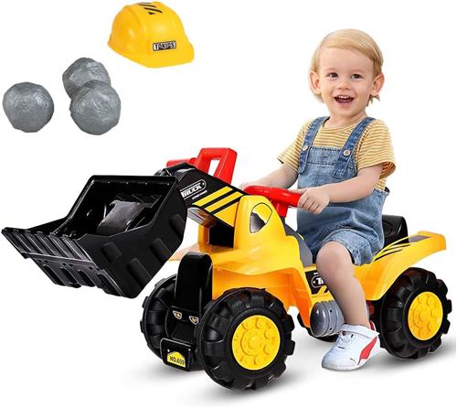 COSTWAY Graafmachine met ingebouwd opbergvak, graafmachine voor kinderen vanaf 3 jaar, inclusief 3 stenen en helm