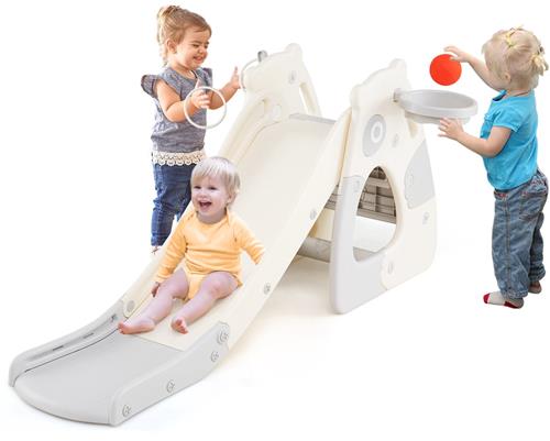 COSTWAY Kinderglijbaan, kinderglijbaan met basketbalkorf, ringwerpspel, bal en luchtpomp & ringen, glijset, inklapbaar, binnen en buiten, speelplaats voor kinderen vanaf 3 jaar